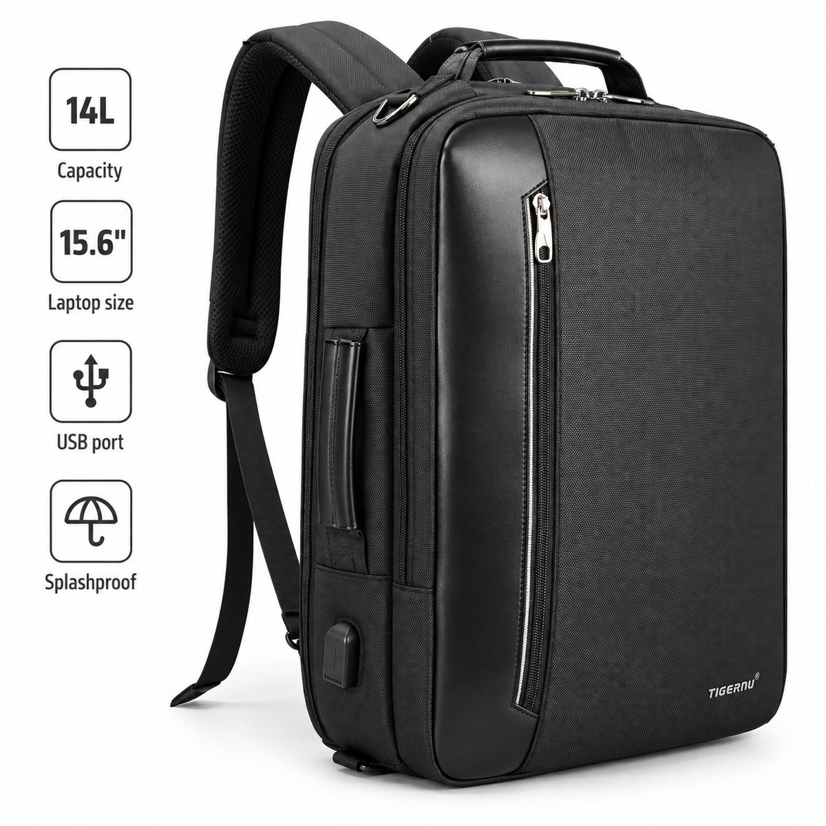 Tigernu 3-in-1 Convertible Backpack in Black