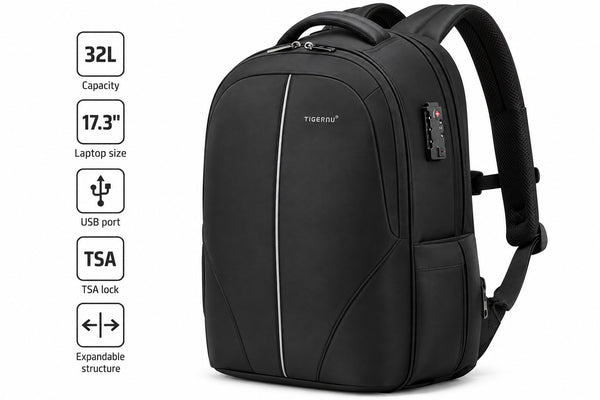 Tigernu Expandable Travel Backpack in Black