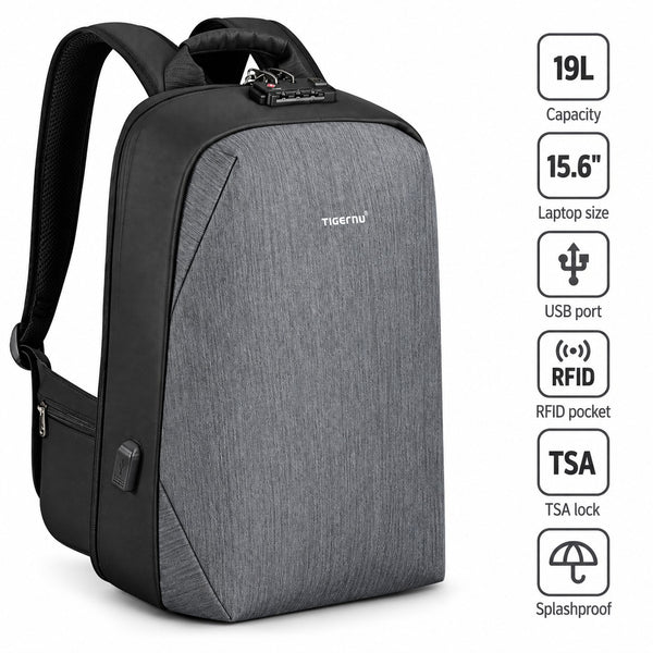 Tigernu Guardian Anti-Theft Backpack in 2-tone Black / Grey