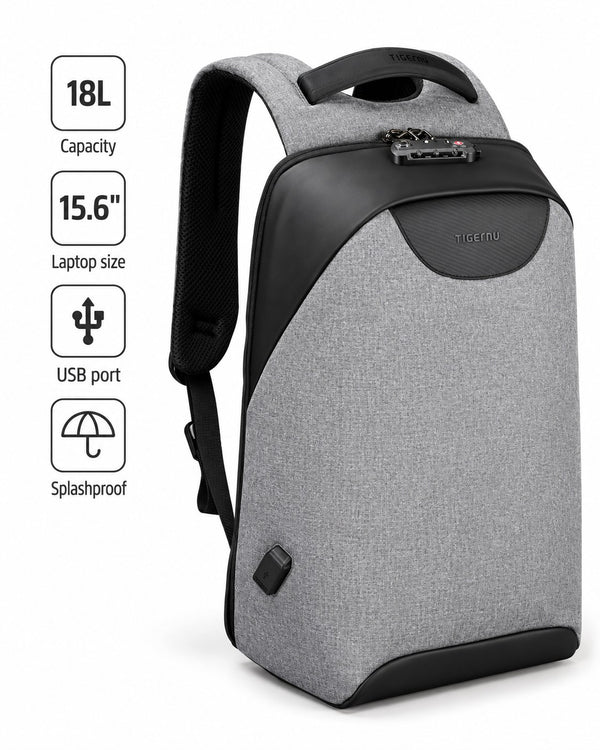 Tigernu Lock Anti-Theft Backpack in Grey / Black