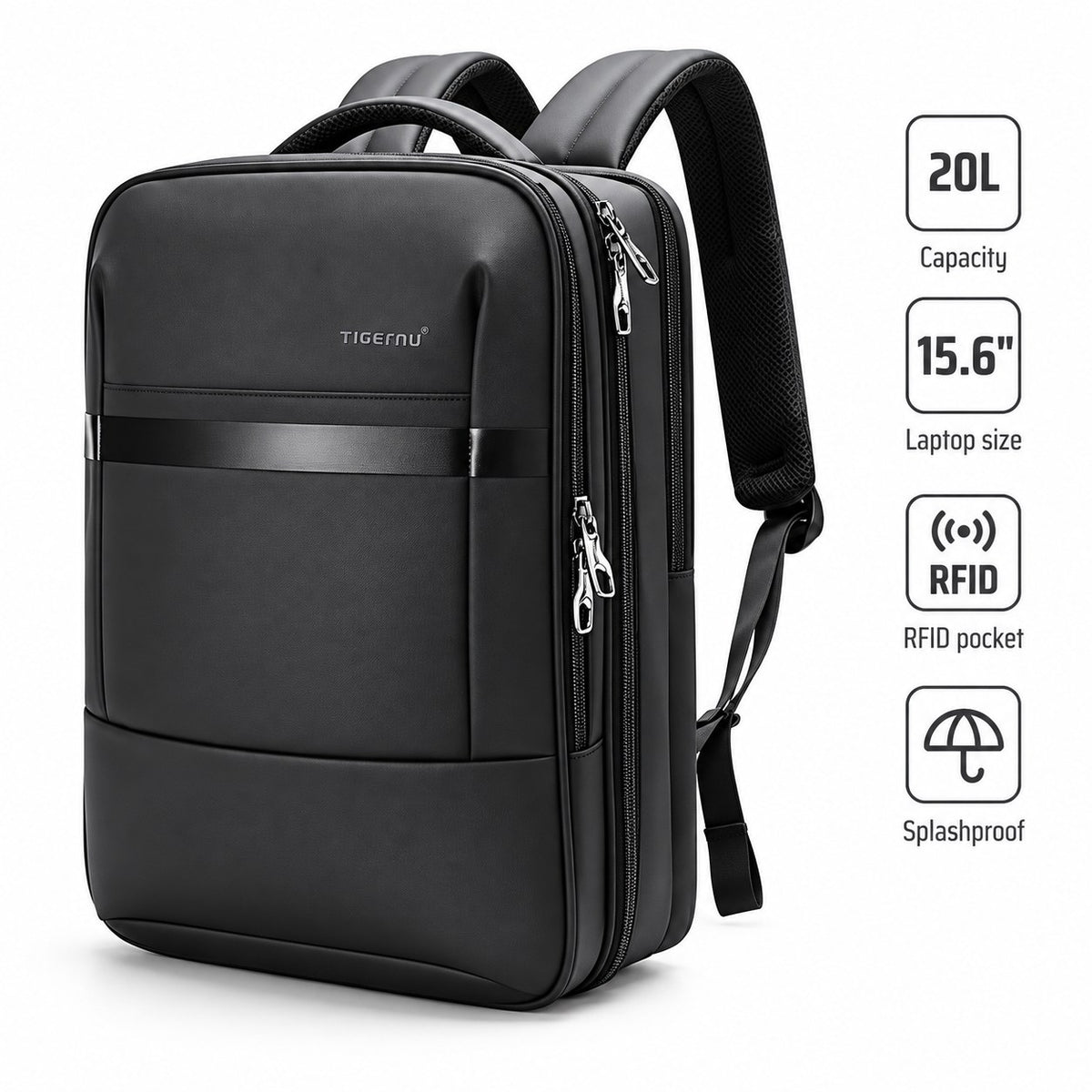 Tigernu Utility Travel Backpack in Black